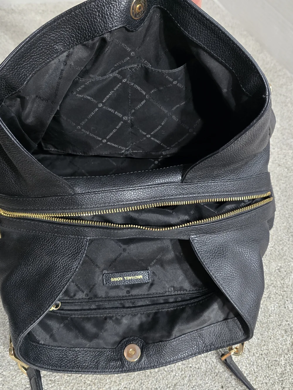 MICHAEL KORS Black Pebbled Leather Shoulder Hobo with Gold Hardware Slouchy